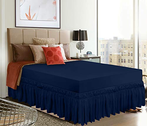 Utopia Bedding King Elastic Bed Ruffle - Easy Wrap Around Ruffle - Microfiber Bed Skirt With Adjustable Elastic Belt 16 Inch Tailored Drop - Hotel Quality Bedskirt, Fade Resistant (King, Navy) #TOP1