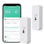 WiFi Hygrometer Thermometer Sensor: Smart Temperature Humidity Monitor, with Remote Monitor and TUYA APP Notification Alert, High Precision Indoor Thermometer No Hub Required, Work with Alexa (2-Pack)