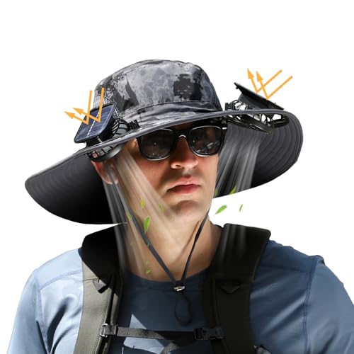 Image of Solar Fan Hat,Wide Brim Solar Powered Fan Hat,Sun Hat with 2 Built-in Fans for Men