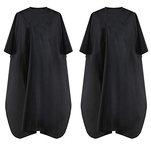 Black Waterproof Hair Salon Cape Professional Barber Cape with Metal Snap Closure Hair Cutting Cape for Adults Water Resistant Hairdressing Cape 59" x 47" (Pack of 2)