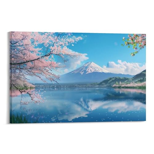 絵画 富士山 桜 春の川の風景 アートパネル ポスター 美しい日本の風景写真 魅力的な花 インテリア 絵画 モダン 風景画 装飾画 玄関 壁掛け キャンバス 飾り絵 シリーズ アートボード 部屋飾り 壁飾り 壁の絵 ソファの背景絵画 木枠付きの完成品 60