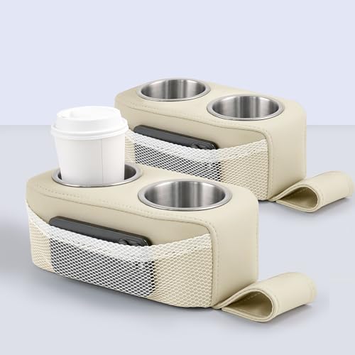2 Pack Pontoon Cup Holder Boat Seat Cup Holder Double Drink Holder Portable Cup Beverage Mobile Phone Holders for Pontoon Boat Sofa RV Couch Car Back Seat(Beige 2 Pack)