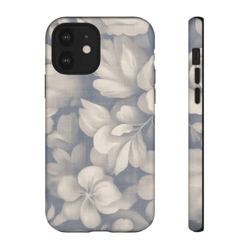 Coque iPhone 12 rigide mate à motif floral vintage bleu