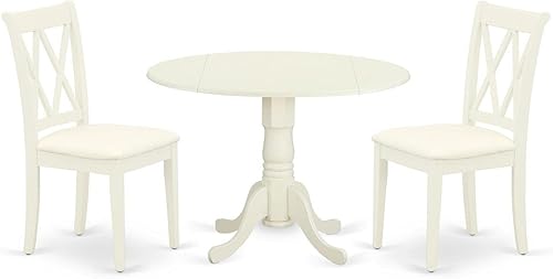 East West Furniture DLCL3-WHI-C Dublin - Juego de 3 piezas para espacios pequeños, contiene una mesa redonda de comedor con gotas y 2 sillas