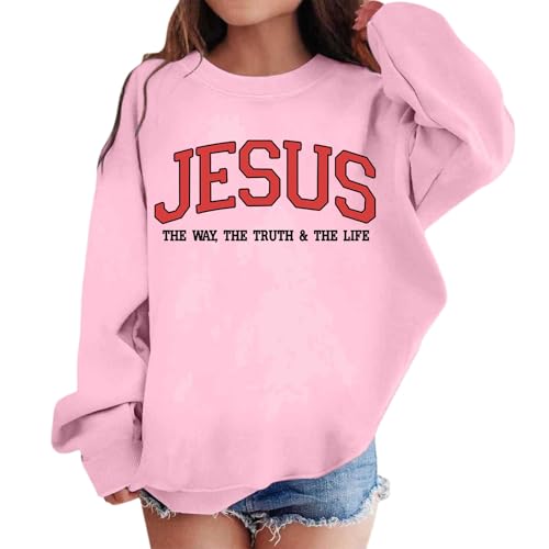 Christian Sweatshirts for Teen Girls Boys Y2K Cotton Jesus Pullover Graphic Hoodies with No Hood Winter 3-14 Years