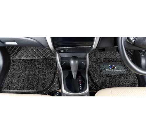 Image of Autofurnish Luxury 7D Car Mat Full Set for Maruti Suzuki Wagon R 2019 || Luxury Leather Dual-Stitch Full Set 7D Car Floor Mat || 100% Waterproof || Color : Black Silver