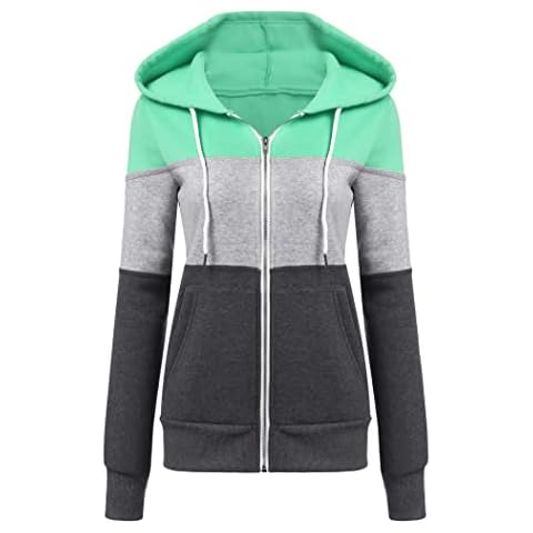 Women Color Block Long Sleeve Hoodies Sweatshirt Winter Warm Hoodie Zip Up Fleece Hooded Zipper Hoodie Outerwear Jacket Coat Green Cover