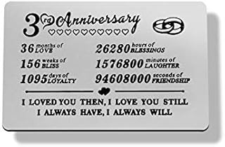 3 Year 3rd Wedding Anniversary Keepsake Gifts for Husband Wife Him Her Girlfriend Boyfriend 3rd Anniversary Card Gift Engraved Wallet Card Insert,Mini Love Note Insert Card Gift for Men Women