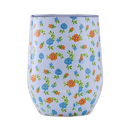 HiKupa 12 oz Coffee Mug, Reusable Cup with Lid, Double Wall Stainless Steel Vacuum Insulated Travel Mug for Hot and Cold Drinks (Florets)