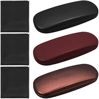Yorgewd 3 Pack Glasses Case Hard Shell with Microfiber Cleaning Cloth, Leather Glasses Case Spectacle Cases Eyeglass Case for Women Men