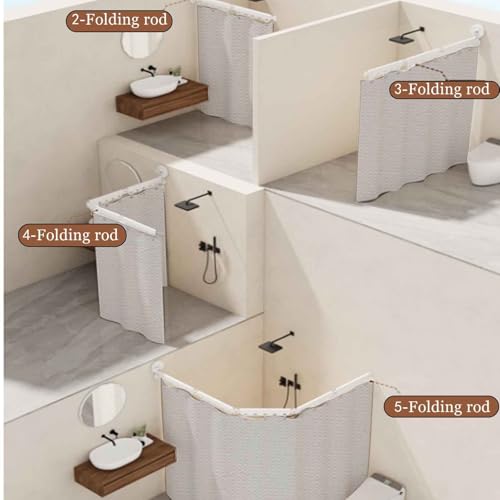 Tringle de douche réglable et résistante à l'eau structure pliable en lin moderne - 7