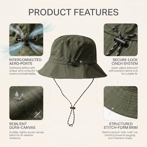 Image of Kraptick Adjustable Bucket Hat for Men - Wide Brim Sun Protection Safari Hat with Chin Strap for Outdoor, Fishing, Hiking, Trekking & Travel - Breathable Summer Boonie Cap
