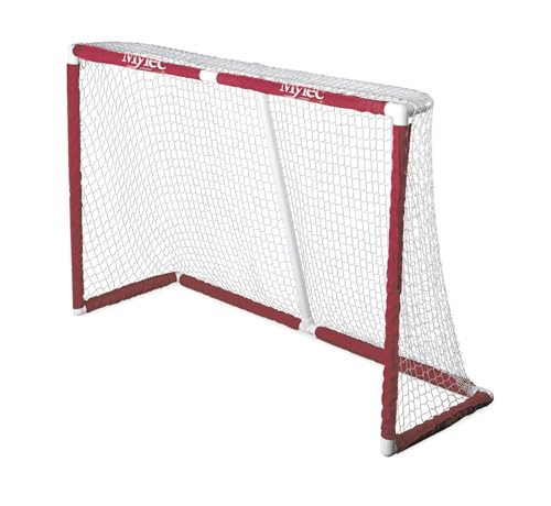 Mylec Official Regulation Sized PVC Hockey Goal for Indoor + Outdoor (6 x 4 Feet), Lightweight & Portable, Sleeve Netting System (Red, 14 Pounds)