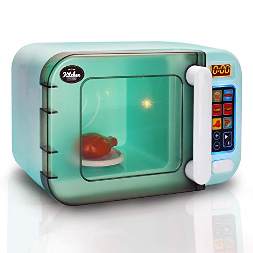 infunbebe Jeeves Jr. Kids Microwave Oven Toy Electronic Pretend Microwave Play Just Like Home My First Kitchen Appliance for Toddlers Blue