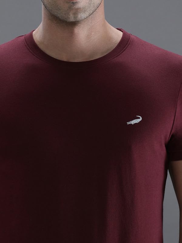 Image of CROCODILE Men Solid Sport Fit T Shirt | Round Neck | Short Sleeve | Regular Length | Basic Casual Pull On Topwear Grey Melange