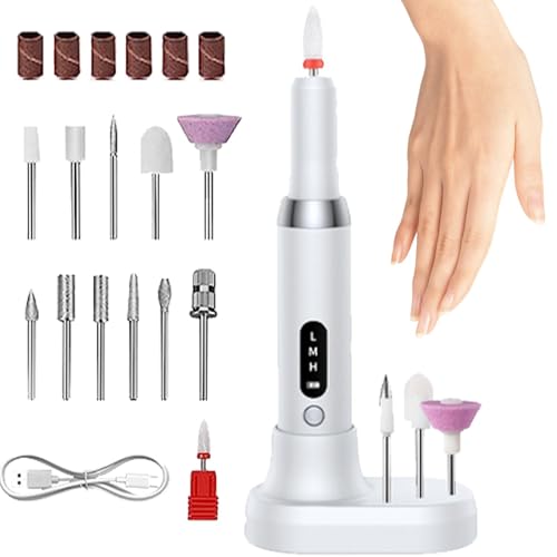 Electric Nail Drill, Nail Drill Kit 3 Modes, Portable Nail Drill, Nail Drill Machine, Electric Nail Drill Kit with 3 Adjustable Modes, Portable Nail Grinder with 12 Drill Bits, Complete Nail Salon Kit