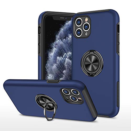 ZYIMOU Funda para iPhone 11 Pro, Armor Carcasa con 360 Grados Anillo Soporte Hard PC Silicona TPU Bumper Antigolpes Case para iPhone 11 Pro, Azul Cover