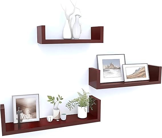 - Wall Mount Wall Shelf Rack Display | Floating Hanging Shelf for Room Organizer & Storage | Engineered Wood Display Shelf for Living Room, Bedroom, Office (Standard, Brown)