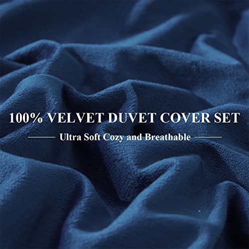 Ivellow Velvet Duvet Cover Queen Size 3 Pcs Flannel Navy Blue Duvet Cover Queen Velvet Comforter Cover Bedding Set Ultra Soft Cozy Solid Luxury Velour Duvet Cover Set Zipper Closure Corner Ties #TOP5