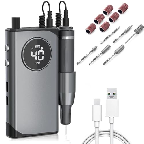 Perceuse À Ongles Professionnelle 40 000 Tr/min, Lime À Ongles Électrique Puissante Et Portable Rechargeable Avec Mode Pause Pour Ongles En Gel Acrylique, Salon À Domicile,Grey