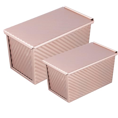 TAICHEUT 2 PCS Pullman Loaf Tins with Lids, Rose Gold Non-Stick Baking Pans for Toast Cakes, Home Baking Essentials 21x11.5x11cm