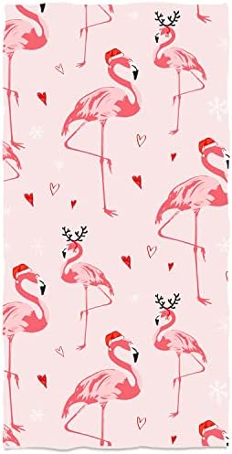 Christmas Style Cute Flamingos Hand Towels 13.6*29 Santa's Hat And Heart Bath Towels Reindeer Horn Soft Kitchen Dish Towels for Household Daily Use | Home Decoration | Carry-On Hotel Gym Spa