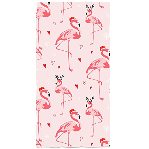 Christmas Style Cute Flamingos Hand Towels 13.6*29 Santa's Hat And Heart Bath Towels Reindeer Horn Soft Kitchen Dish Towels For Household Daily Use | Home Decoration | Carry-On Hotel Gym Spa #TOP3
