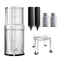 Phoenix Gravity 2.25G Gravity Fed Stainless Steel Water Filter and Purifier with 2 Carbon Filters and 2 POSTreat Fluoride Removal Filters with Steel Stand and Tap