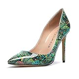 Castamere Womens Stiletto High Heel Pointed Toe Slip-on Pumps Office Dress Patent Leather 3.9 Inches Heels Green Peacock 7.5 M US