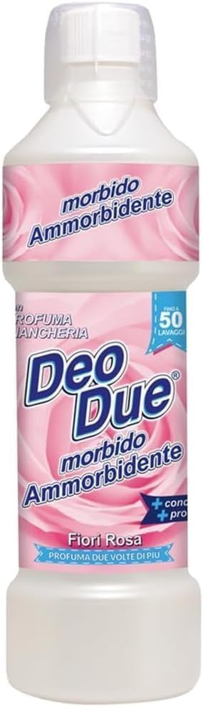DEO DUE Testpaket Fiori Rosa, 6x Waschmittel 1Lt + 6x Weichspüler Konzentrat 1Lt + Beni Culinari Kostenloser Schlüsselanhänger