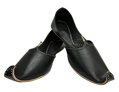 7-11.5 Black Men Handmade Leather Shoes Flip Flops Traditional Khussa Juti2