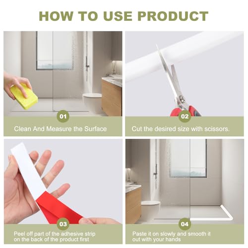 Striscia autoadesiva per doccia in silicone, guarnizione per ambienti umidi, per piatto doccia walk-in, protezione del pavimento senza cornice, bianca, striscia impermeabile da 100 cm