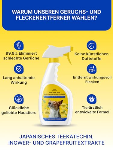 Japan Premium Natürlich Geruchsneutralisierer | Hundeurin Geruchsentferner mit Yomogi & Catechin | Besser als herkömmlich Enzymreiniger | 270 ml mit Bergkräuter Frischeduf