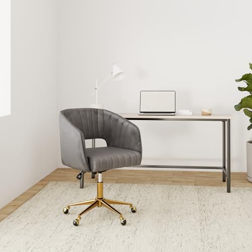 Image of Nrizc Velvet Office Desk Chair, Grey, Adjustable Swivel Wheels, Ergonomic Design for Home Office, Bedroom, Study