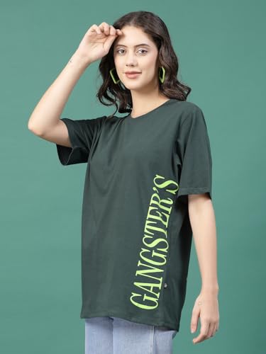 Image of Rigo Back Printed Half Sleeves Round Neck Oversized T-Shirt for Women | Drop Shoulder T-Shirt for Women | Loose Baggy Fit T-Shirt for Women /Girls
