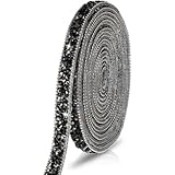 3 Yards Resin Rhinestone Ribbons Self Adhesive Diamond Ribbon Crystal Ribbon Roll Glitter Resin Diamond Ribbons Bling Rhinestone Ribbon for DIY Art Crafts (Rifle Base with Black, 0.4 Inch)