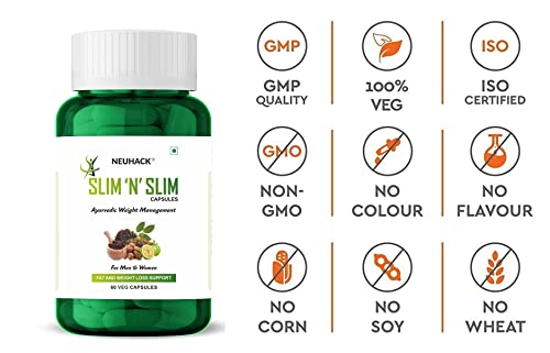 Image of Slim N Slim Weight & Fat Management Ayurvedic Veg capsules with Garcinia combogia - Pack of 2 (60 caps each)