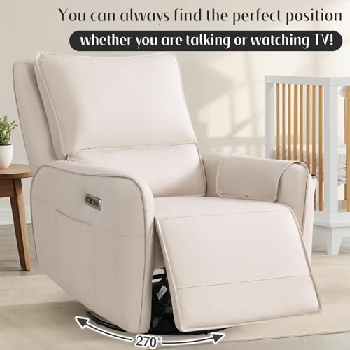 Image of Power Recliner Gliders for Nursery, Electric Swivel Rocker Recliner Chair, Comfy Upholstered Living Room Reclining Rocking Chairs with Lumbar Support (Cream, 41 inch X 40 inch X 36 inch)
