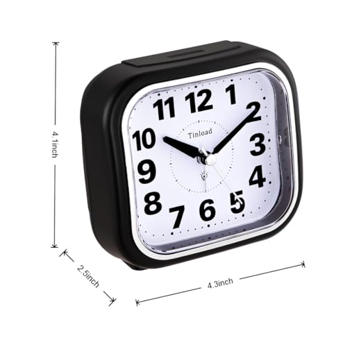 Image of Tinload 4.3 inch No Ticking Analog Alarm Clock,Silent Readable for Seniors,Easy to Set,Gradual Rise Alarm,Big Numbers,On /Off Switch on Side,Gentle Wake,Snooze,Lighted on Demand,Battery Operated,Black