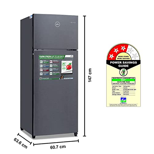 Image of Godrej 244 L 3 Star Inverter Frost-Free Double Door Refrigerator (RF EON 244C 35 RCIF FS ST, Fossil Steel, 6 in 1 Convertible Freezer, Patented Cool Shower Technology, 2022 Model)