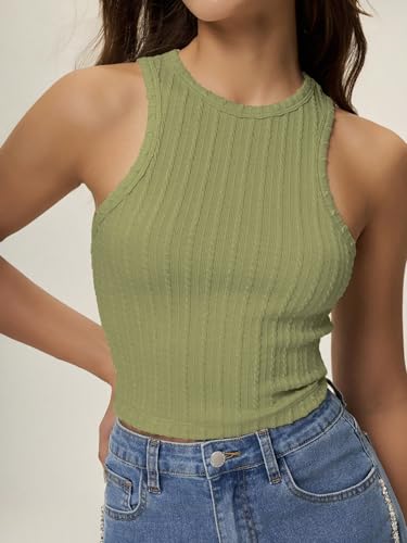 Image of Zilcon Women's High Neck Tank Top Sleeveless Summer Crop Tops for Women Smoke Cloud Pro Collection Knit Ribbed Basic Tops