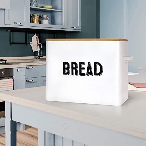 Granrosi Large White Bread Box For Kitchen Countertop, Bread Storage Container, Breadbox, Bread Container, Bread Boxes, Bread Keeper, Bread Holder - Farmhouse Bread Box With Bamboo Wooden Lid - White #TOP1