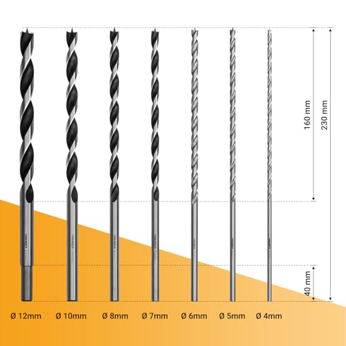 TOOLMAYS 7pcs Wood Drill Bit Set 4 mm, 5 mm, 6 mm, 7 mm, 8 mm, 10 mm, 12 mm x 230 mm Long Drill Bits Wood For Hardwood Softwood Plywood Mdf And Chipboard 2 TOOLMAYS 7pcs Wood Drill Bit Set 4 mm, 5 mm, 6 mm, 7 mm, 8 mm, 10 mm, 12 mm x 230 mm Long Drill Bits Wood For Hardwood Softwood Plywood Mdf And Chipboard - Image 2