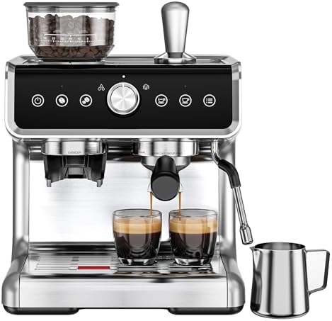 EUHOMY Espresso Machine with Grinder, 20 Bar Coffee Maker with Milk Frother Steam Wand, Professional Espresso Coffee Machines with Removable Water Tank, Latte & Cappuccino Machine for Home Barista