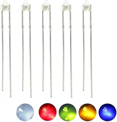 Cleiscry Pack of 100, 2 mm, Multicoloured Round LED Diode Lights, Water Clear Lenses, Various Sets Green, Blue, White, Yellow, Red Components for Scientific Projects, Schools and