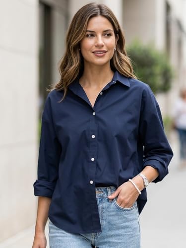 Image of Urbano Fashion Women's Cotton Full Sleeve Oversized Fit Casual Solid Slub Shirt with Spread Collar
