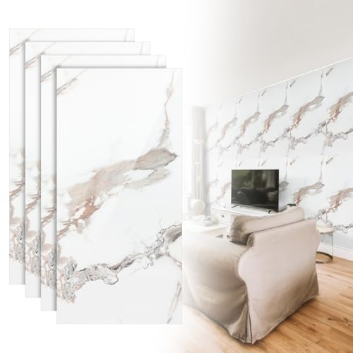 Hebitod Marble Look - Pannelli da parete in PVC, 120 x 60 cm, per montaggio fai da te, impermeabili, 3D per cucina, bagno, confezione da 4, colore bianco YB003 - 5