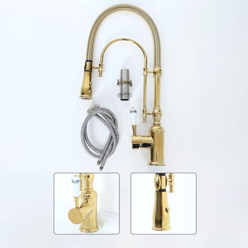 KunMai Kitchen Faucet with Pull Down Sprayer Gold Kitchen Sink Faucet Commercial High Arc Dual-Mode Kitchen Faucets