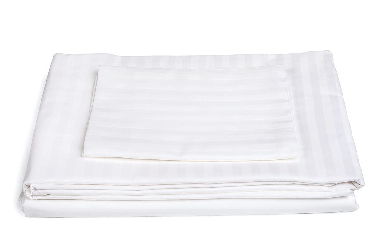 RAFITEXTIL - Juego de sábanas 3 Piezas Cama 135 100% Algodon Percal Listado 200Hilos, Blanco