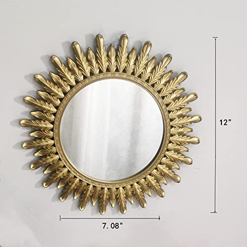Ham Hamphinee Feather Mirror Tray, Decorative Wall Mirror, Vintage Home Décor For Living Room, Kitchen, Bedroom, Or Hallway, For Table Top Or Wall Hanging Display, 12”X12”, Gold #TOP4